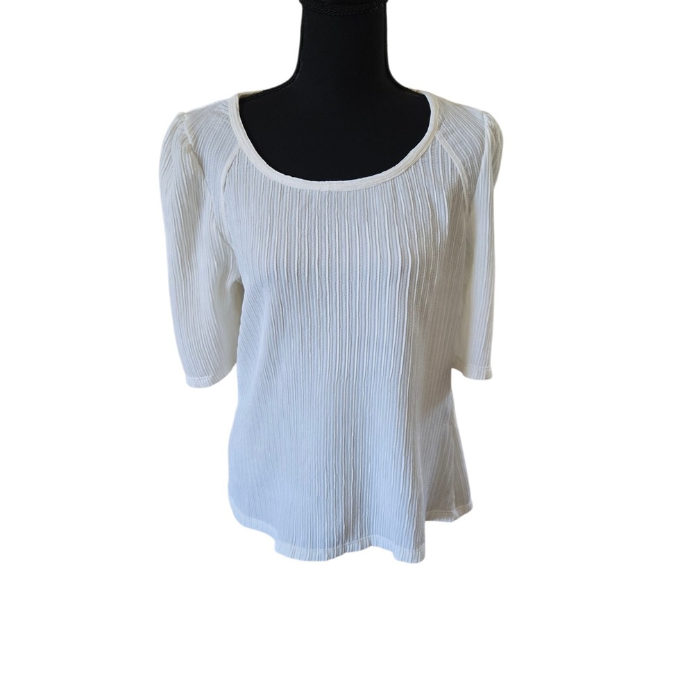 Max Studio London Cream Textured Ribbed Puff Sleeve Top XL 4705S70 NWT